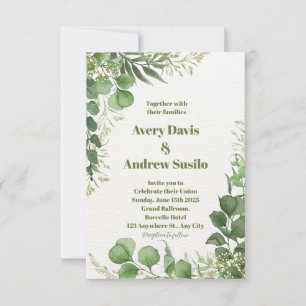 Green White Illustrated Floral Wedding Invitation
