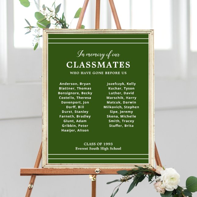 Green White In Memory Of Class Reunion Memorial Poster (Creator Uploaded)