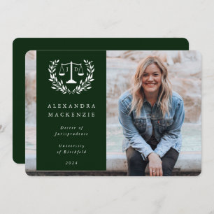 Green + White JD Law Scales Laurel Wreath Photo Announcement