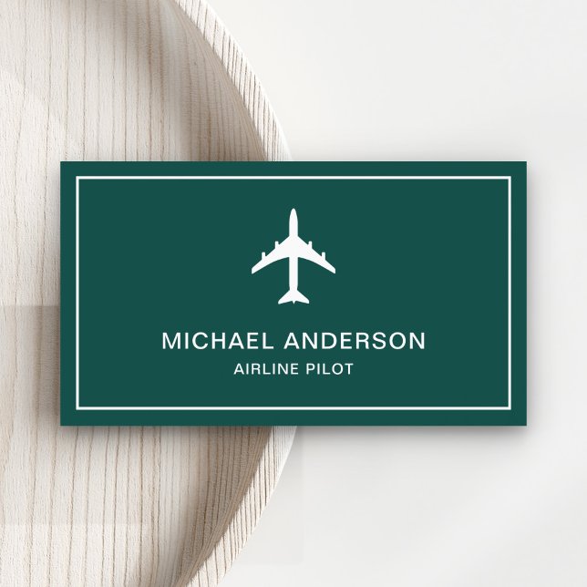 Green White Jet Aircraft Aeroplane Airline Pilot Business Card (Creator Uploaded)