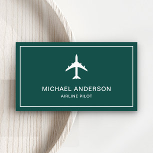 Green White Jet Aircraft Airplane Airline Pilot Business Card