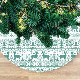 Green White Knit Ugly Sweater Pattern Script Name Fleece Tree Skirt