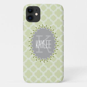 Green White Lattice Pattern Monogrammed Vine Case-Mate iPhone Case