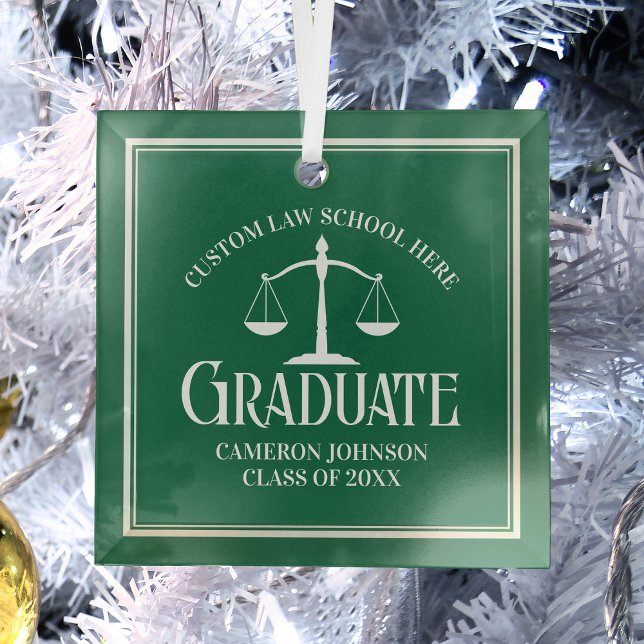 Green White Law School Graduation Christmas Glass Tree Decoration (Creator Uploaded)