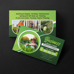 Green & white Lawn Care Landscaping Mowing Service Business Card