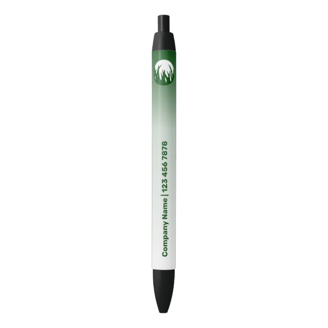 Green & White Lawn Care Service Promotional Black Ink Pen (Front Vertical)