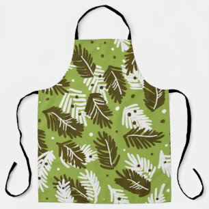 Green White Leaves: Coniferous Pattern Apron