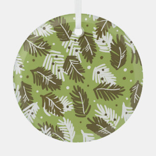 Green White Leaves: Coniferous Pattern Glass Tree Decoration