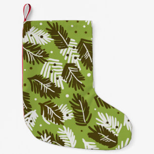 Green White Leaves: Coniferous Pattern Small Christmas Stocking
