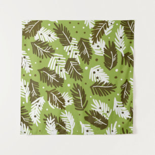 Green White Leaves: Coniferous Pattern Tapestry