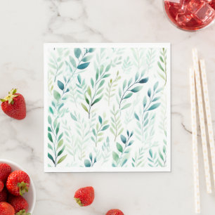 Green White Leaves Napkin