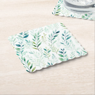 Green White Leaves Paper Coaster
