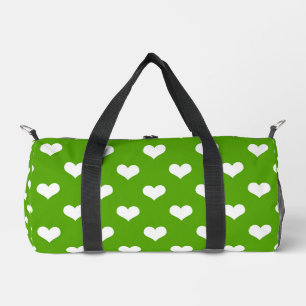 Green White Love Heart Pattern Design Duffle Bag