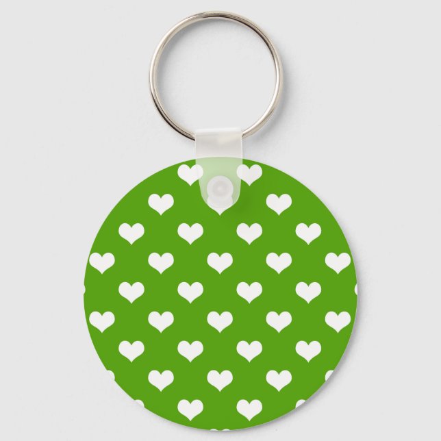 Green White Love Heart Pattern Design  Key Ring (Front)