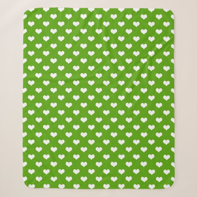Green White Love Heart Pattern Design  Sherpa Blanket (Front)
