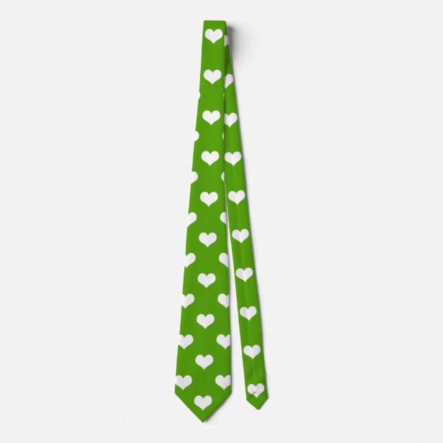 Green White Love Heart Pattern Design  Tie (Front)