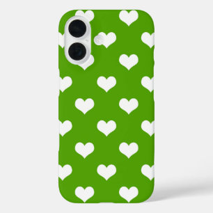 Green White Lovely Hearts Design iPhone 16 Case