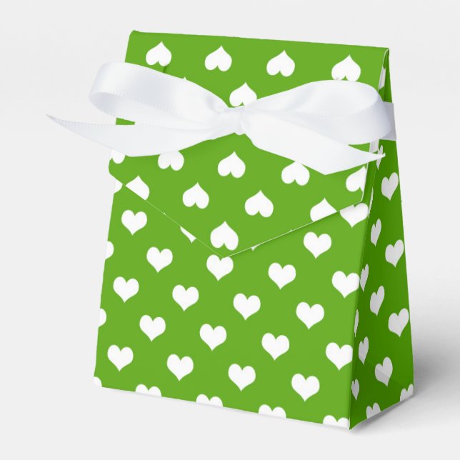 Green White Lovely Hearts Design  Favour Box (Front Side)