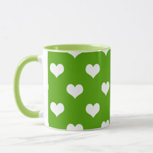 Green White Lovely Hearts Design Mug