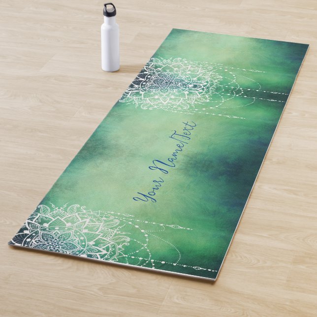 Green White Mandala Pattern Personalised Yoga Mat (In Situ)
