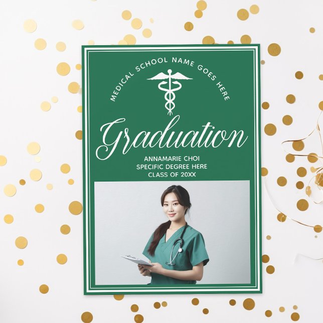 Green White Medical School Photo Graduation Party Invitation (Creator Uploaded)