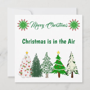Green & White Merry Christmas Trees Holiday Card