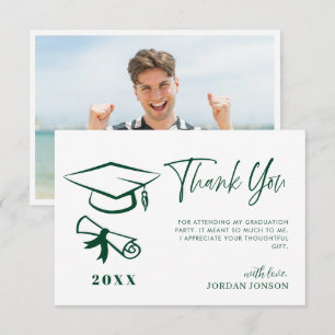Green White Minimalist Modern Graduation Photo Thank You Card