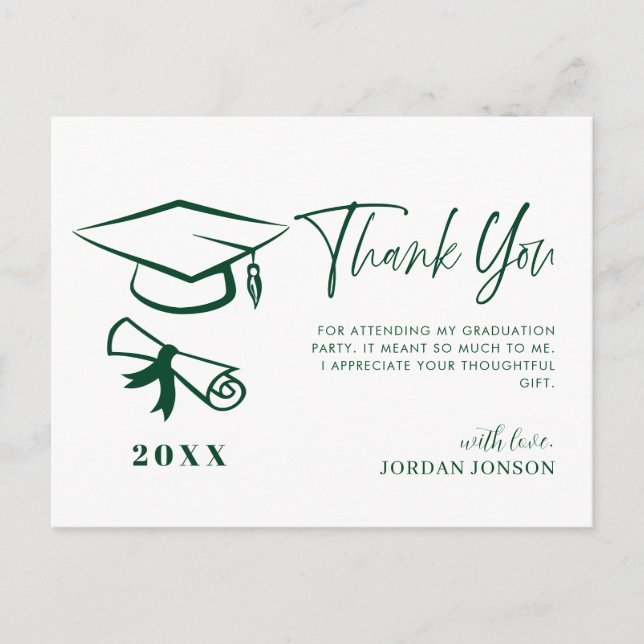 Green White Minimalist Modern Graduation Thank You Postcard (Front)