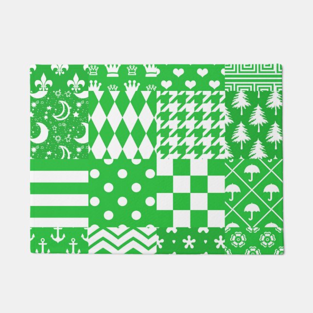 Green White Mixed Patterns Patchwork Design  Doormat (Front)