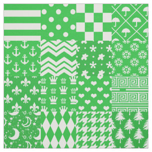 Green White Mixed Patterns Patchwork Design Fabric