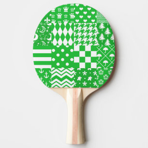 Green White Mixed Patterns Patchwork Design  Ping Pong Paddle