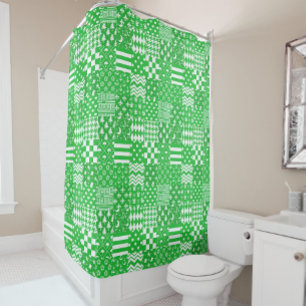 Green White Mixed Patterns Patchwork Design  Shower Curtain
