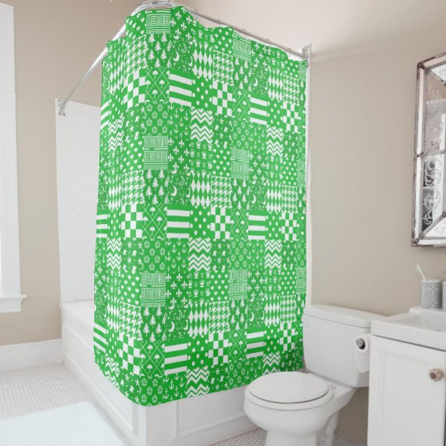 Green White Mixed Patterns Patchwork Design  Shower Curtain (Creator Uploaded)