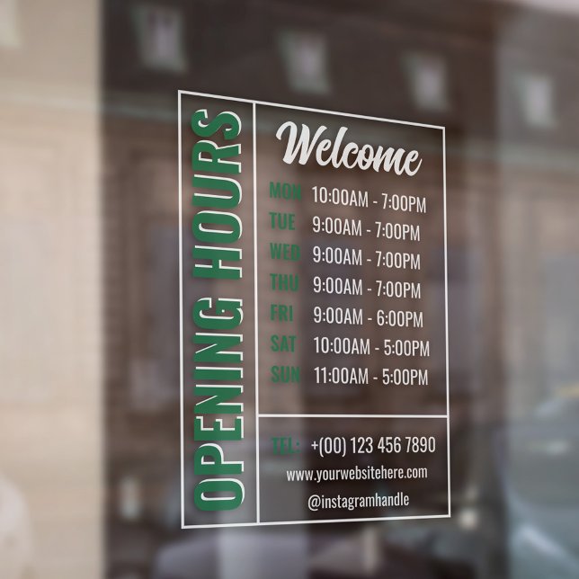 Green White Modern Opening Hours Contact Welcome (Creator Uploaded)