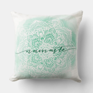 Green White Namaste Throw Pillow