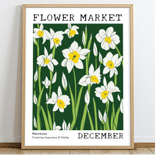Green White Narcissus December Birth Flower Market Poster