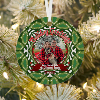 Green White Natal Holiday Energy Custom Photo Metal Tree Decoration