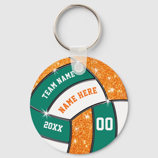 Green, White, Orange Cheap Volleyball Gift Ideas Key Ring (Front)