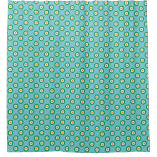 Green White Orange Polka Dots on Light Blue Shower Curtain