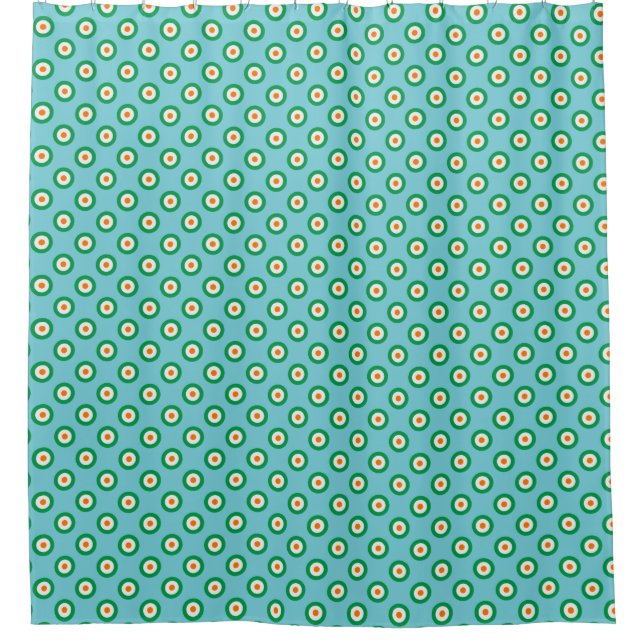 Green White Orange Polka Dots on Light Blue Shower Curtain (Front)