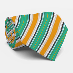 Green White Orange Striped Pattern Tie