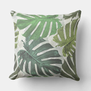 Green & White Palm Tropical Leaves Pattern Cushion