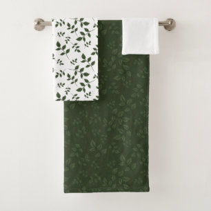 Green white pattern leaves  bath towel set