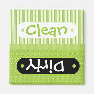 Green White Patterns Clean Dirty Dishwasher Magnet