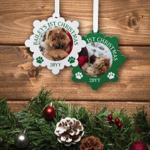 Green White Paw Prints Puppy's 1st Christmas Tree Decoration Card