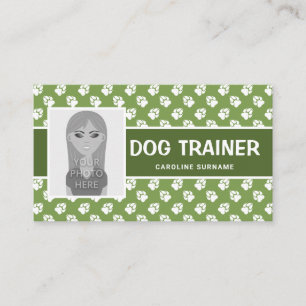 Green & White Paws & Photo Template - Dog Trainer Business Card