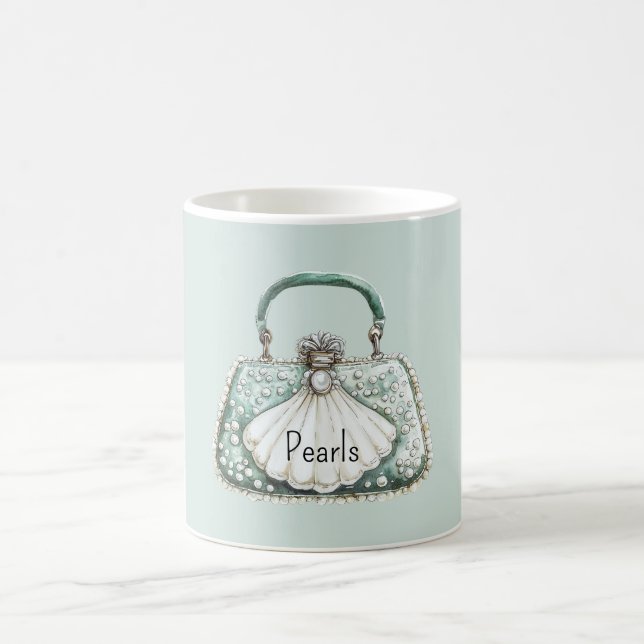 Green White Pearls Purse Coffee Mug (Center)