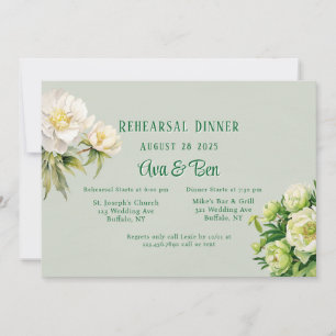 Green White Peony Rehearsal Dinner Invitation