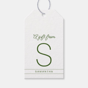 Green White Personalised Modern Name Initial Gift Tags