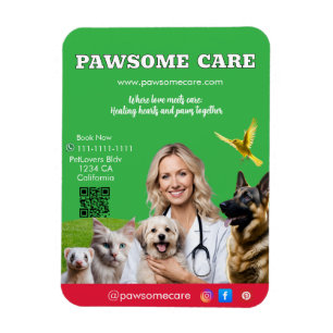 Green White Pet Store Sign Dogs, Cats, Birds Vet  Magnet